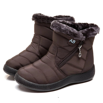 Black winter snow boots for women with insulation and waterproof features, lined with fur for added warmth.