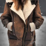 Women's brown insulated winter parka with a faux fur hood in size 5XL, featuring a stylish design with a focus on warmth and waterproof functionality.