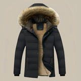 Women's black puffer coat in size 4XL featuring a faux fur hood, long sleeves, and a warm, eco-friendly design.