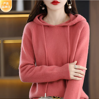 Women's light beige crew neck knit sweater featuring long sleeves, elegant winter fashion design, displayed in pink color variant, size 2XL.
