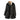 Women's lightweight black hooded puff jacket in size 3XL, featuring a water-resistant material with a sleek design, equipped with a collar, sleeves, and functional pockets.