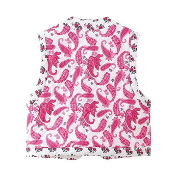 Women's lightweight bomber jacket with floral embroidery in red and white, featuring long sleeves and a stylish pattern.