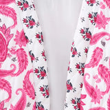 Women's lightweight bomber jacket featuring red and white floral embroidery with a collar and long sleeves.