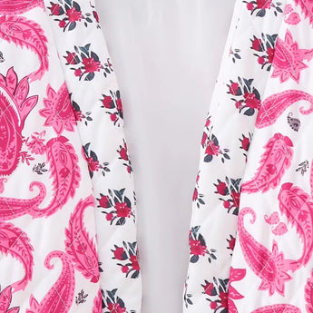 Women's lightweight bomber jacket featuring red and white floral embroidery with a collar and long sleeves.