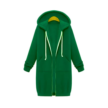 
A woman's long oversized zip-up hoodie in an electric blue color, featuring a casual urban streetwear style. The hoodie has long sleeves, a full-length zipper, and a comfortable collar, ideal for layering. The image showcases the hoodie in a 5XL size, suitable for a relaxed and stylish fit.