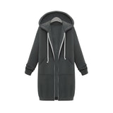 Dark blue oversized zip-up hoodie for women in 5XL, featuring long sleeves and a casual urban streetwear style.