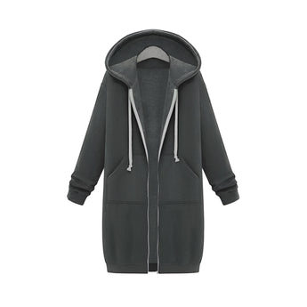 Dark blue oversized zip-up hoodie for women in 5XL, featuring long sleeves and a casual urban streetwear style.