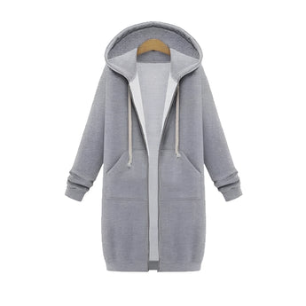 Gray oversized zip-up hoodie featuring long sleeves and a comfortable fit, suitable for urban streetwear.