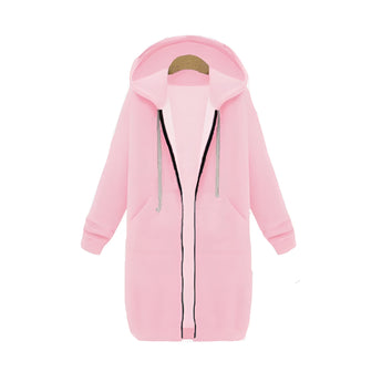 Women's long oversized zip-up hoodie in electric blue with rose accents, featuring a relaxed fit with full-length sleeves and a collar, styled for urban streetwear in size 5XL.