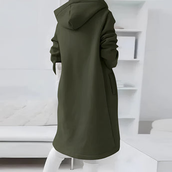 Women's long green asymmetric zip hoodie in size 5XL, featuring a stylish and lightweight design with long sleeves and a unique collar.