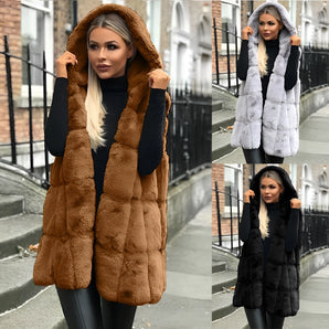 Women's Luxury Hooded Faux Fur Vest - Chic Multi-Color Winter Layer