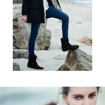 Women's luxury white puffer jacket with a fur hood, designed for winter wear, displayed on a model in a fashion photograph.