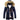 Women's navy blue faux fur hooded insulated water-resistant parka in marine blue, size XL with a plush fur-lined hood and full-length sleeves.