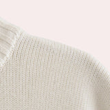 Women's navy blue striped sweater, casual fall fashion pullover, featuring woolen fabric, long sleeves, and a comfortable fit.