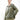 Woman wearing an olive green hooded windbreaker, lightweight and breathable with a zip-up front, in a size large.