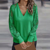 Olive green sweater with lace sleeves for women in size 3XL, featuring a trendy knit design and a stylish neckline.