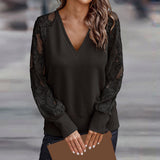 Olive green sweater featuring lace sleeves, styled for women in a trendy knitwear design with a round neckline and ribbed cuffs, shown in a Nero color variation and 3XL size.