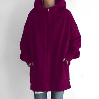 Women's oversized pink red zip-up hoodie in size 5XL, featuring a relaxed fit and soft fabric, displayed on a mannequin.