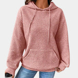Women's oversized textured black hoodie with a casual loose fit, featuring a rose color design in size XL.