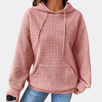 Women's oversized textured black hoodie with a casual loose fit, featuring a rose color design in size XL.