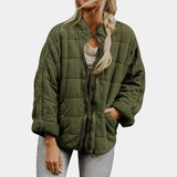 Women's light green quilted bomber jacket in 2XL with a zip-up front, featuring a collar and long sleeves.