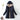 Dark blue women's fleece-lined hooded winter coat with a fur-trimmed collar, insulated for warmth, featuring long sleeves and a stylish design.