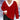 
A woman wearing a red fuzzy V-neck sweater featuring a white fur trim, with emphasis on the outerwear's stylish fashion design, sleeve details, and textile texture, while standing with her waist slightly turned.