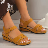 Women's yellow leather buckle sandals with a stylish and comfortable design, perfect for summer wear, size 43.