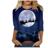 Women's red Christmas sweater featuring a festive reindeer design, worn by a person. The sweater includes long sleeves and is styled for holiday cheer.