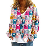 
Alt Text: Women's casual blouse with a sheep print design, featuring a rose pink color in size XL. The shirt has a white background, a collar, and short sleeves.