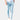 Women's 3XL pastel blue skinny jeans displayed on a model, highlighting the waist, thigh, and knee areas.