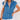 Women's sleeveless denim vest in blue with frayed edges, featuring a collar and pockets, suitable for outerwear.