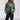 Women's Slim Fit Green Biker Leather Jacket with Asymmetric Zip featuring a stylish collar, long sleeves, and a sleek silhouette.