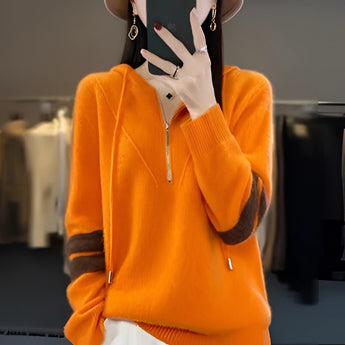 Women's soft orange half-zip sweater in size 2XL, featuring long sleeves and a modern winter fashion design.