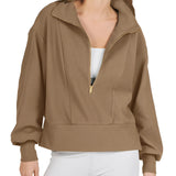 Tan cropped jacket for women featuring a lightweight and stylish design with a collar, long sleeves, and a fitted waist, suitable for fall fashion in XXL size.