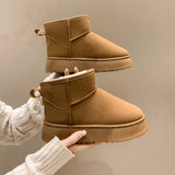 Women's tan fleece-lined suede winter ankle boots with non-slip soles and a Velcro strap in size 41, displayed in a brown color.