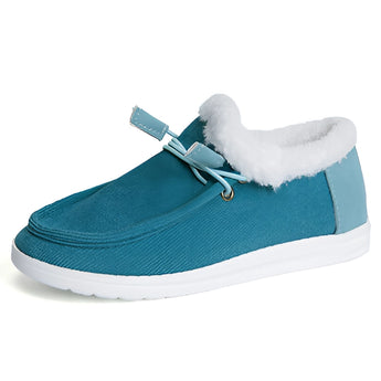 Women's turquoise slip-on shoes with fur lining, designed for winter wear, shown in a stylish blue color, suitable for casual outdoor use, size EU 43.