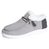 Women's gray fur-lined slip-on shoes in European size 43, designed for stylish winter wear with a comfortable fit and outdoor versatility.