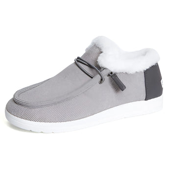 Women's gray fur-lined slip-on shoes in European size 43, designed for stylish winter wear with a comfortable fit and outdoor versatility.