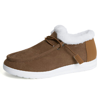 Brown women's slip-on shoes with a fur-lined interior, designed for winter wear. The shoes feature a stylish turquoise detail and are suitable for outdoor activities. They are made from leather, resembling an athletic or walking shoe style, and come in EU size 43.
