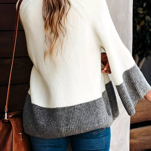 Women's Two-Tone Bell-Sleeve Knit Pullover - Cozy Winter Fashion