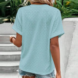 Women's V-Neck Textured Blouse with Short Sleeves in Geometric Summer Pattern