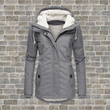 Women's Waterproof Grey Insulated Parka with Fur-Lined Hood, Winter Coat, Size 4XL.