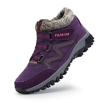 Women's stylish purple waterproof insulated hiking boots with anti-slip soles, designed for outdoor activities.