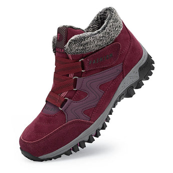 Women's waterproof insulated hiking boots in red, size 43, featuring a stylish and anti-slip design.
