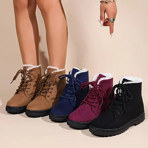 Women's Waterproof Suede Ankle Boots - Fur-Lined Winter Walking