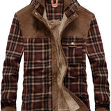 
Women's coffee-colored 4XL waterproof and windproof hiking jacket featuring plaid patterns, long sleeves, and a high collar, designed for outdoor activities.