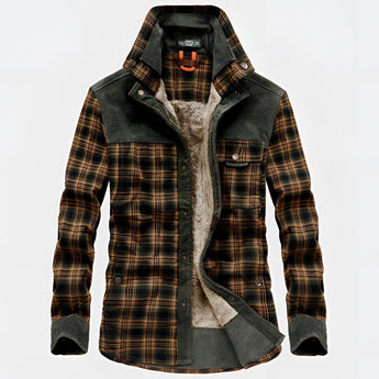 Women's waterproof windproof hiking jacket in army green, featuring a tartan pattern and designed for outdoor activities. The jacket has a collared neck, long sleeves, and is available in size 4XL.
