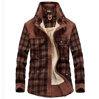 
A Women's Waterproof Windproof Hiking Jacket in Coffee Red, size 4XL, featuring a plaid tartan pattern with a collar and long sleeves, designed for outdoor wear.