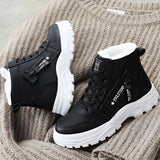 Women's black fur-lined lace-up ankle winter boots in size 45, suitable for outdoor activities with a sneaker-like design.